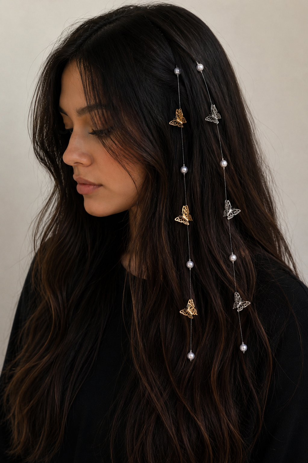 Butterfly pearl Hair clipon